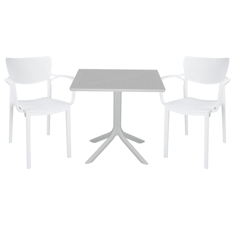 Set de gradina masa si scaune Groovy-Fontline set 3 piese, alb, 80x80x74 cm