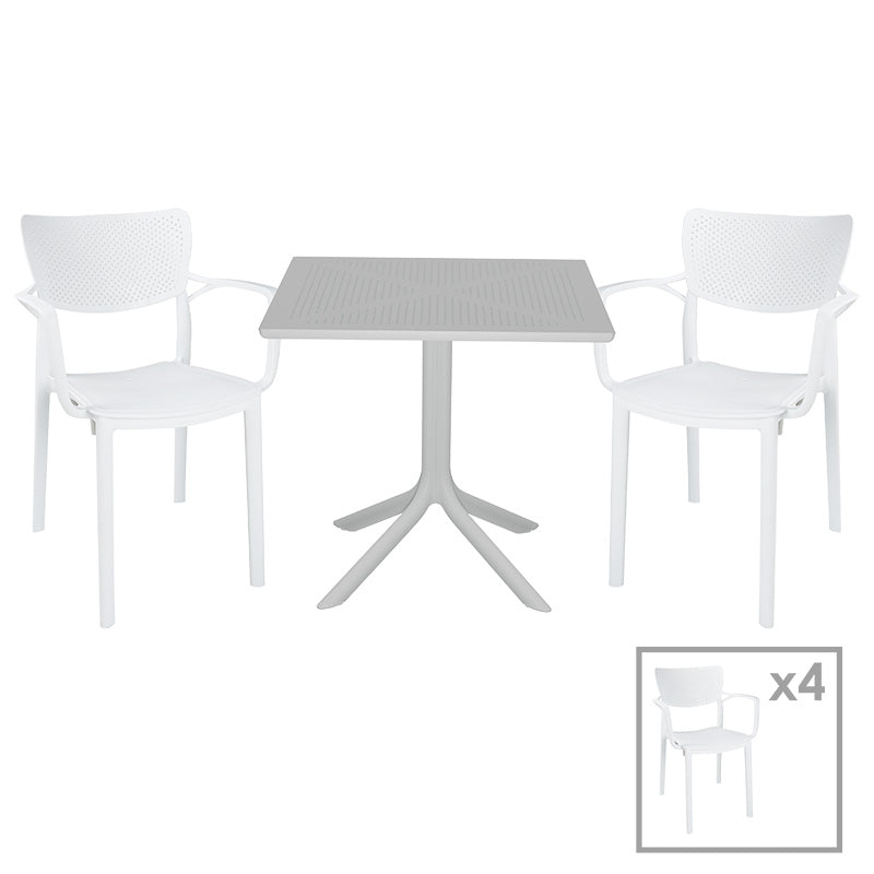 Set de gradina masa si scaune Groovy-Fontline set 5 piese, alb, 80x80x74 cm