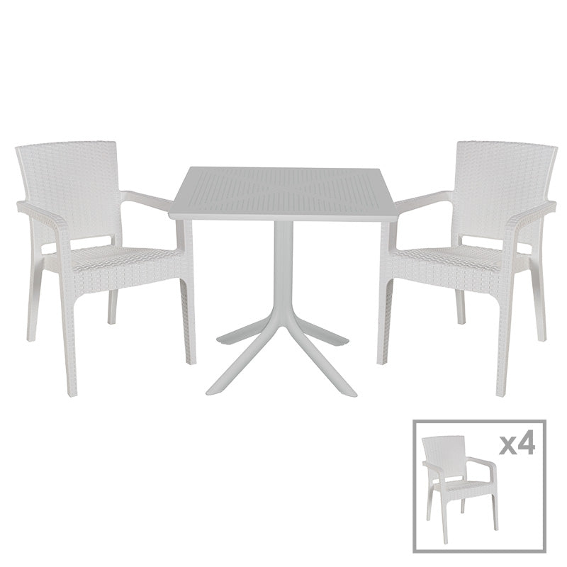 Set de gradina masa si scaune Groovy-Halcyon set 5 piese, alb, 80x80x74 cm