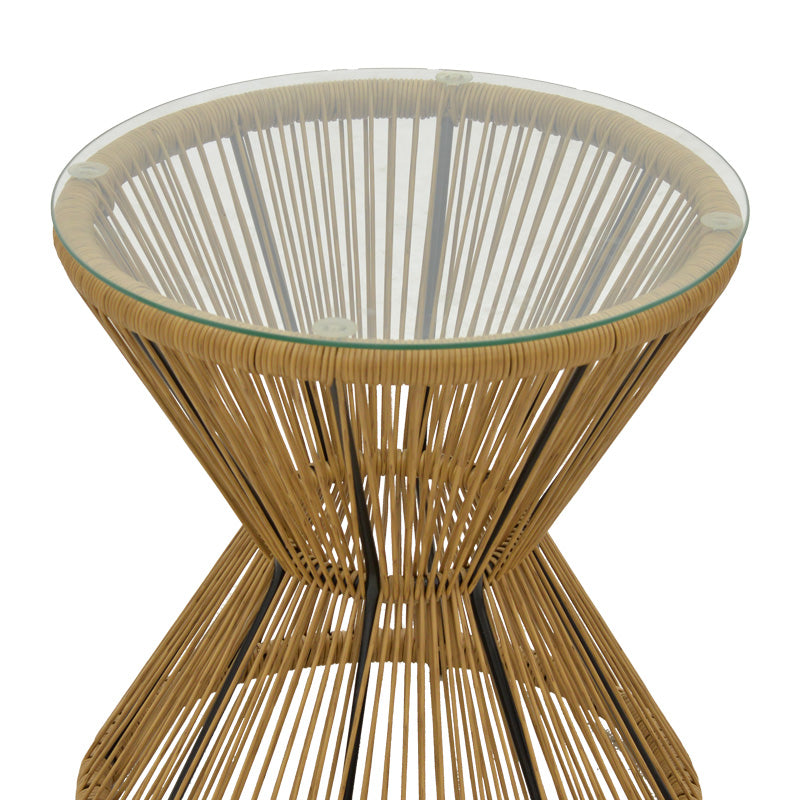Set de living Naoki-Mabil de 3 piese din ratan Natural si metal, negru, 50x50 cm