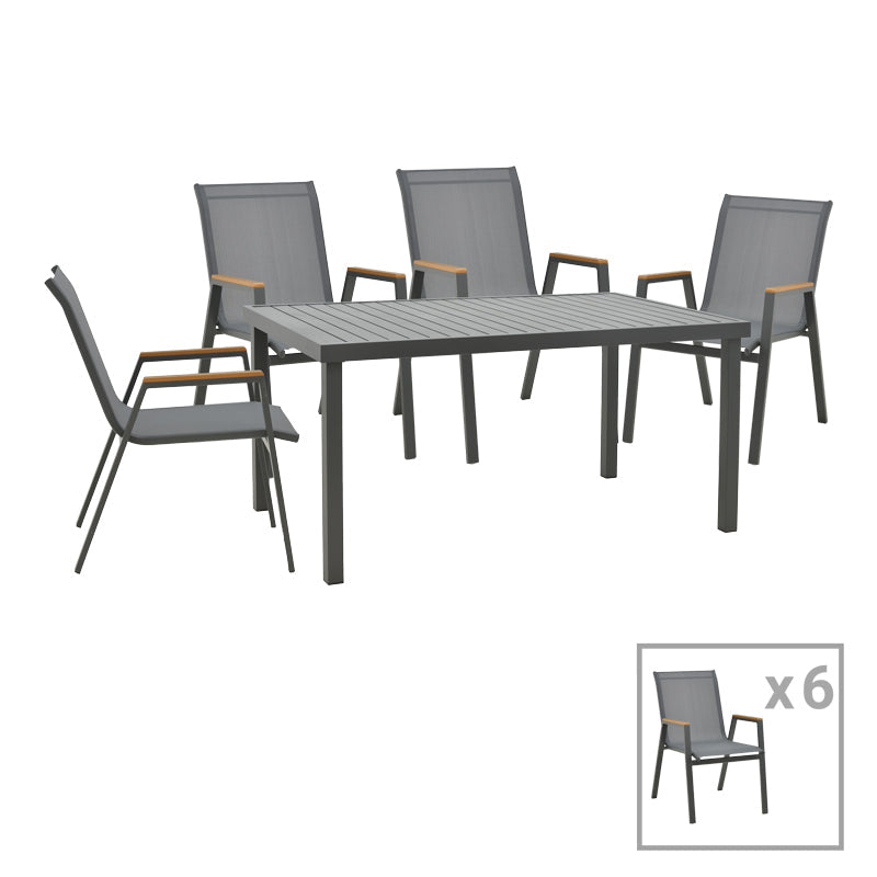 Set de Masa Azelie-Kliton 7 piese din tesatura antracit-aluminiu, antracit, 77x55x94 cm