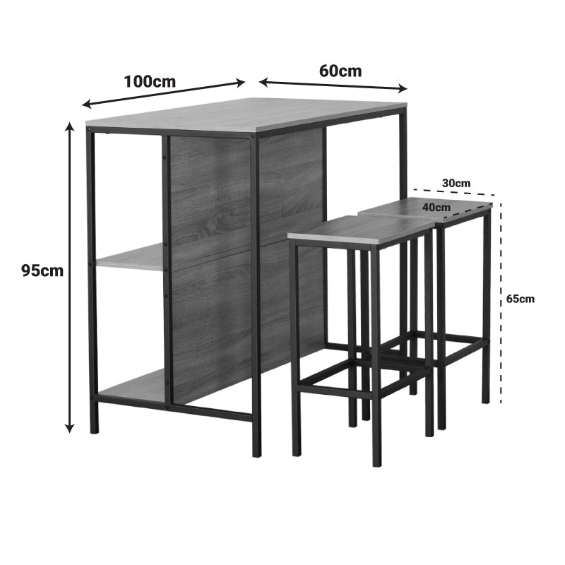 Set de masa bar Bailon Stejar cu metal, negru, 100x60x95 cm