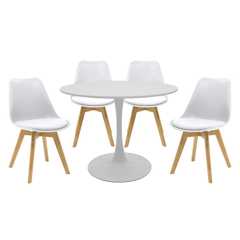 Set de Masa de 5 piese Balou-Gaston nuante, alb-Natural, D100x75 cm