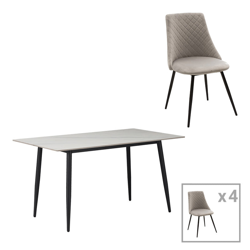 Set de sufragerie Gustas-Giselle, 5 piese, marmura Alba pietruita-negru metalic, 120x80x75 cm