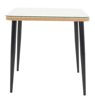 Set de sufragerie Naoki 3 piese metal negru-pe stejar Natural-sticla, 80x80x78 cm