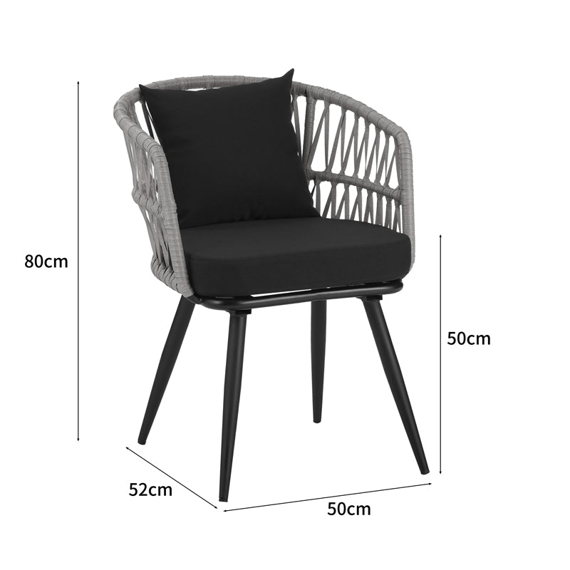 Set de sufragerie Naoki 3 piese metal negru-pe stejar Natural-sticla, 80x80x78 cm