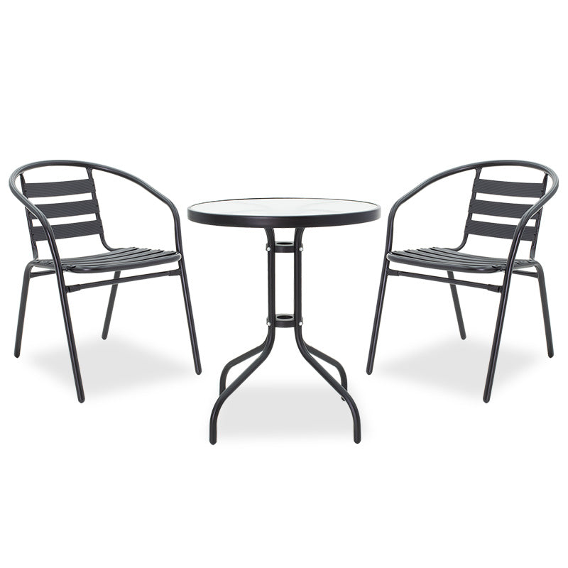Set de sufragerie Watson-Tade 3 piese metal-negru-sticla, D60x70 cm