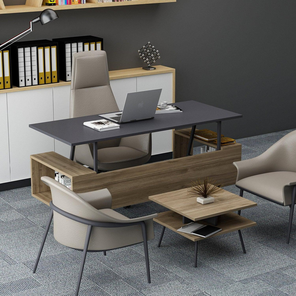 Set De Mobilier De Birou Irony Maxi Set 2 piese, Bej - Maro, 140x74x60 cm - Maro
