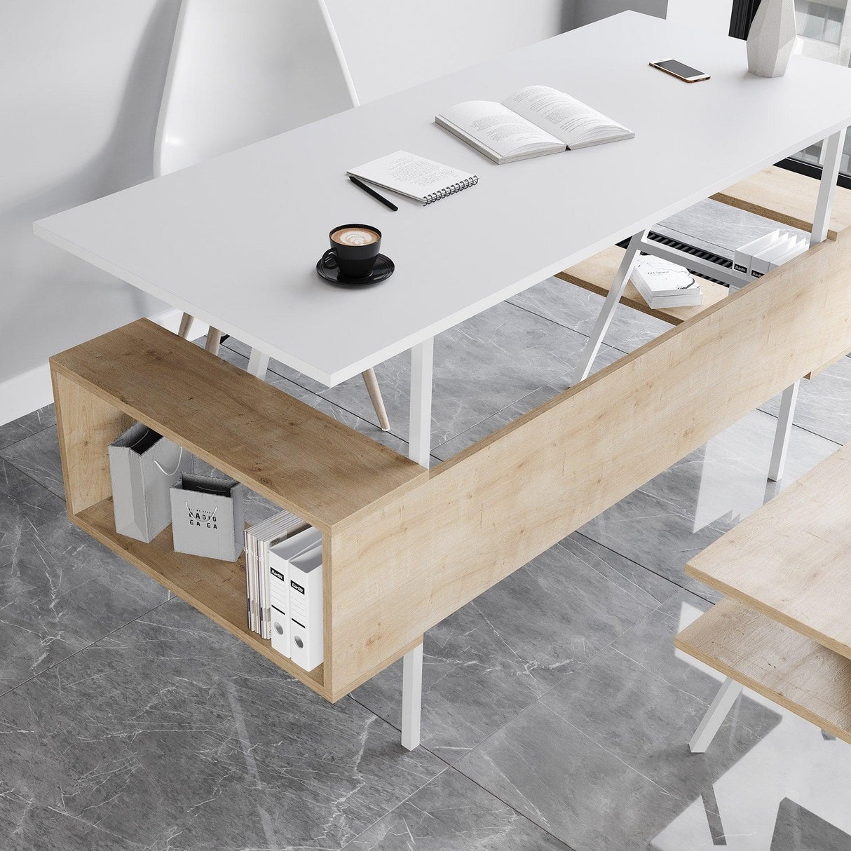 Set De Mobilier De Birou Irony Maxi Set 2 piese, Bej - Maro, 140x74x60 cm - Bej