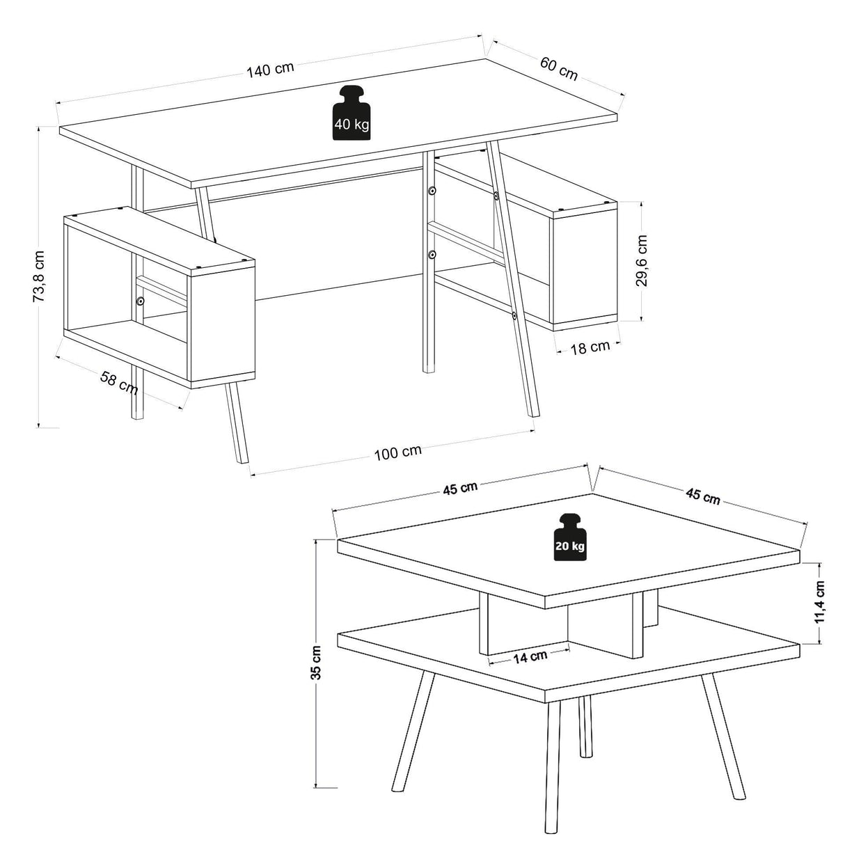 Set De Mobilier De Birou Irony Maxi Set 2 piese, Bej - Maro, 140x74x60 cm - Bej