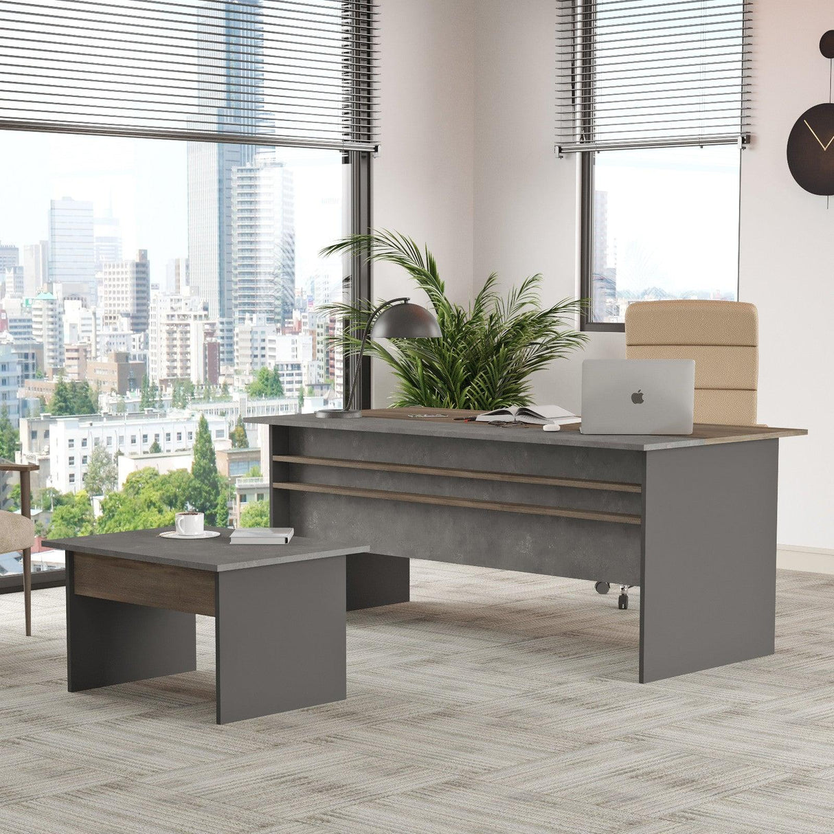 Set de mobilier de birou Sartoria Mini, Maro, 2 piese, Birou - Masa, 180x90x75 cm