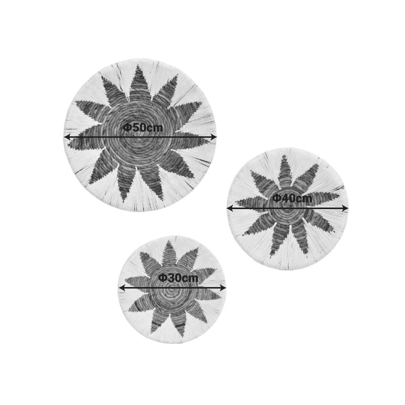 Set Decorativ Perete Ratan Circy, Negru-Bej, Ratan, 3 Piese - Accente Elegante și Naturale pentru Casa Ta!, 50x50x8 cm
