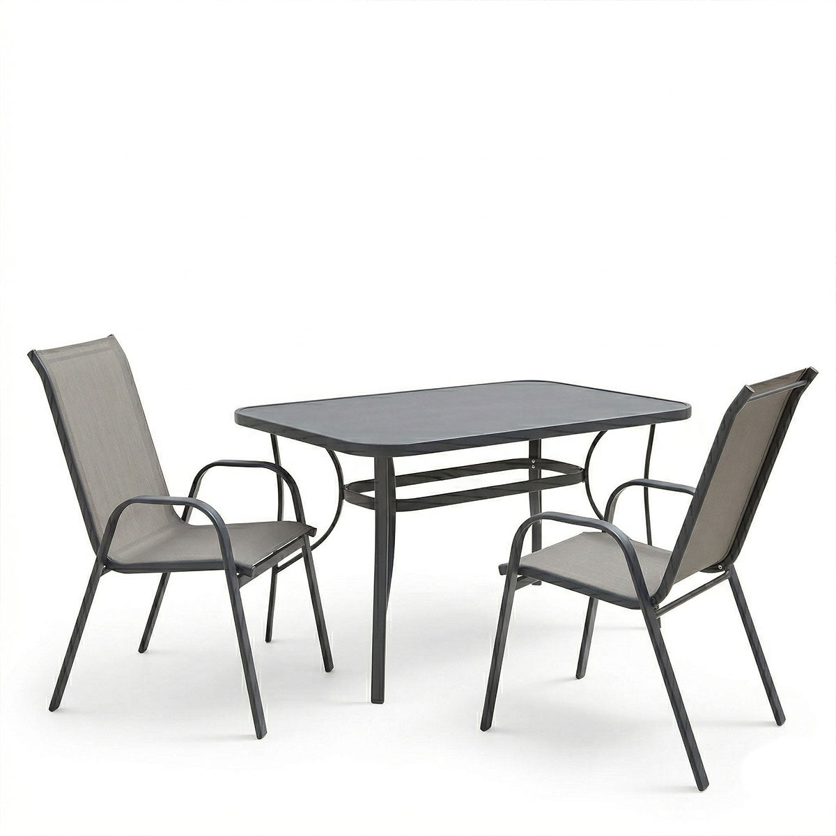 Set de sufragerie exterior Ensure Calan, 3 piese, metal si sticla, Antracit, 120x70x70 cm