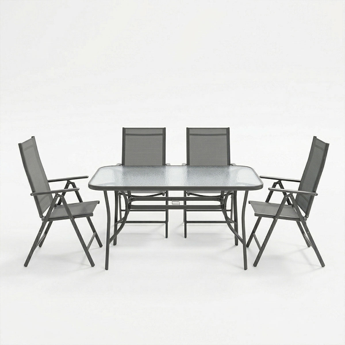 Set de sufragerie exterior Ensure Candor, 5 piese, metal si sticla, Antracit, 120x70x70 cm