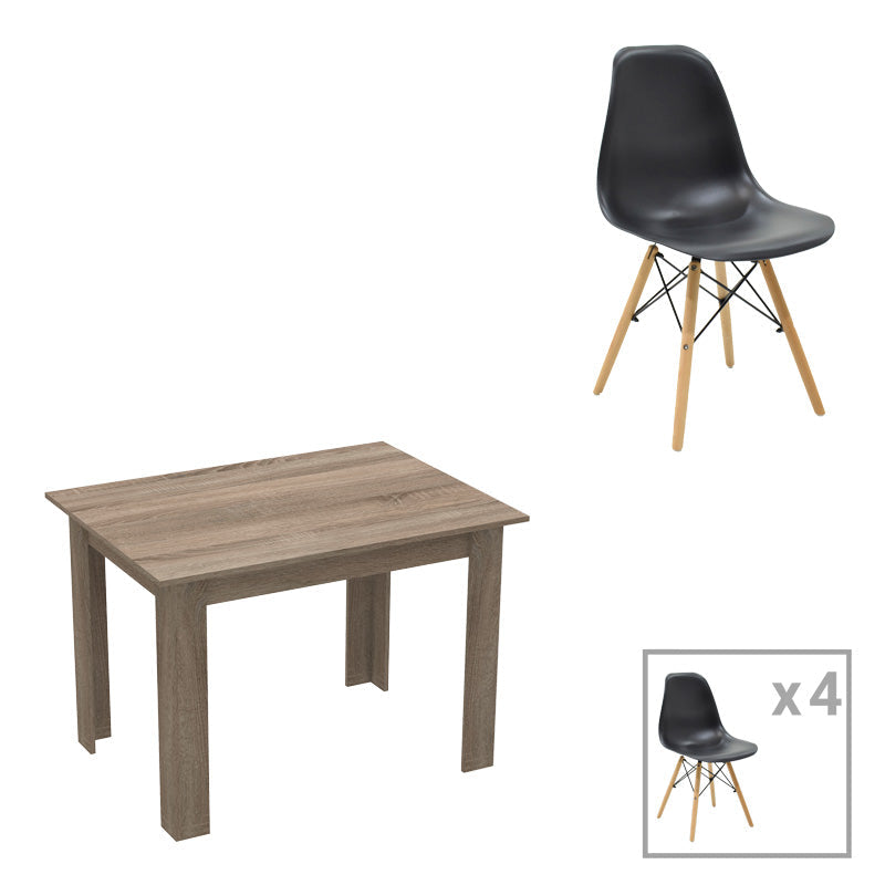 Set de sufragerie Manka-Julita, 5 piese, Negru-Sonoma, 110x80x77 cm