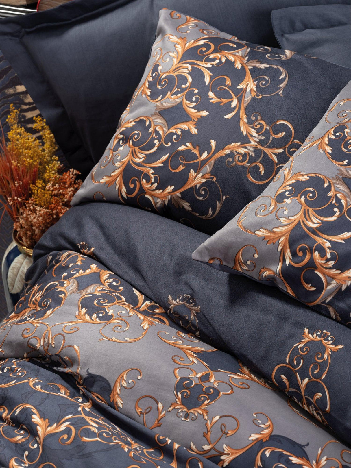 Set Lenjerie de pat double din satin, Albastru, 200x220 cm