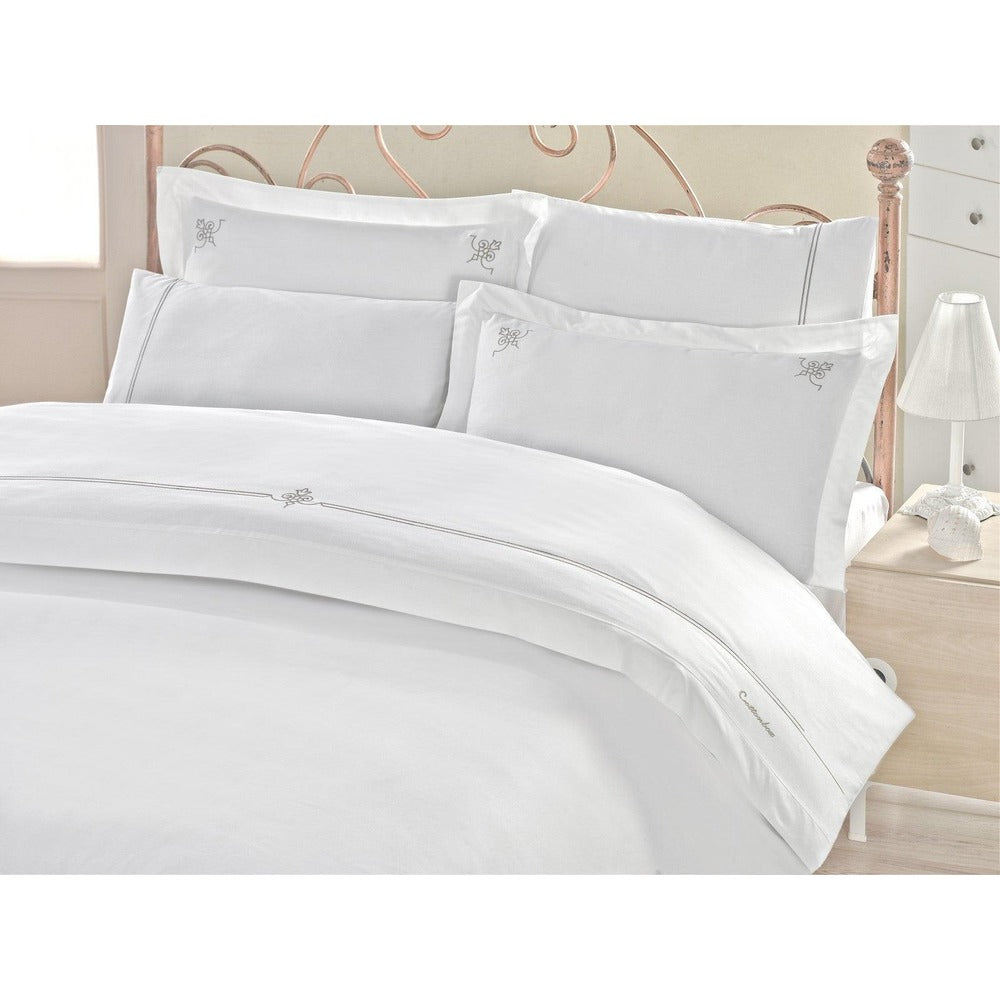 Set Lenjerie de pat double din Satin, 100% Bumbac Ranforce, Alb, 220x200 cm