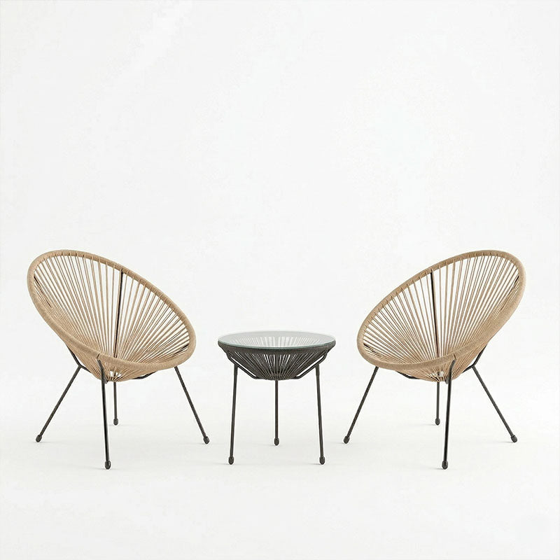 Set lounge exterior Acapulco, 3 piese, metal si ratan PE, Diverse culori, 50x50x52 cm - Negru-Natural
