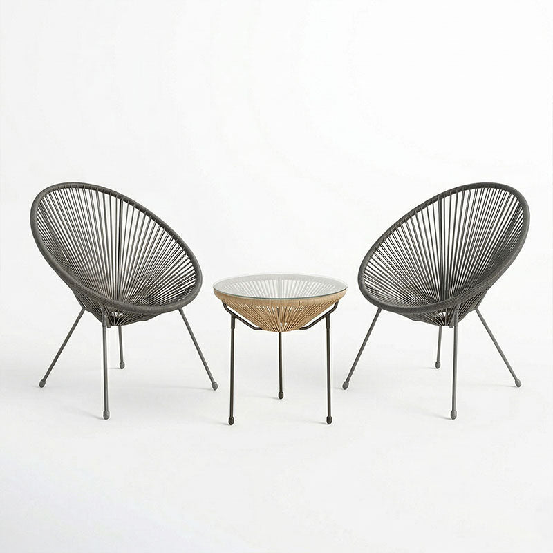 Set lounge exterior Acapulco, 3 piese, Negru-Natural, metal si ratan PE, 50x50x52 cm