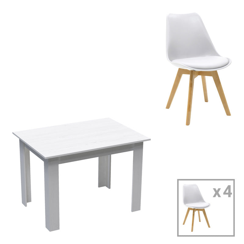 Set de sufragerie 5 piese Manka-Gaston, Alb, Lemn, 110x80x77 cm
