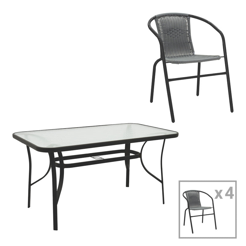 Set de sufragerie cu 5 piese Obbi-Ensure, Metal și sticlă, Negru, 140x80x70 cm