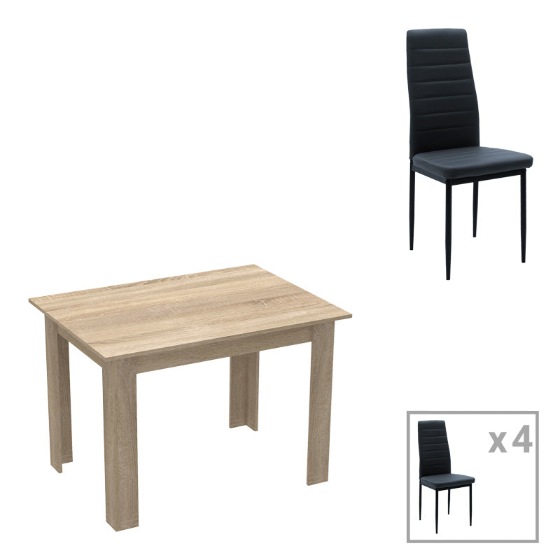 Set de sufragerie format 5 piese Manka-Parker fabricat, neagra-sonoma, 110x80x77 cm
