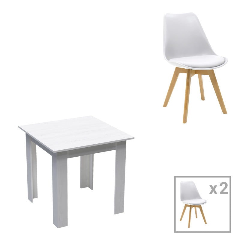 Set de sufragerie Manka-Gaston, Lemn, Alb 3 piese, 80x80x77 cm