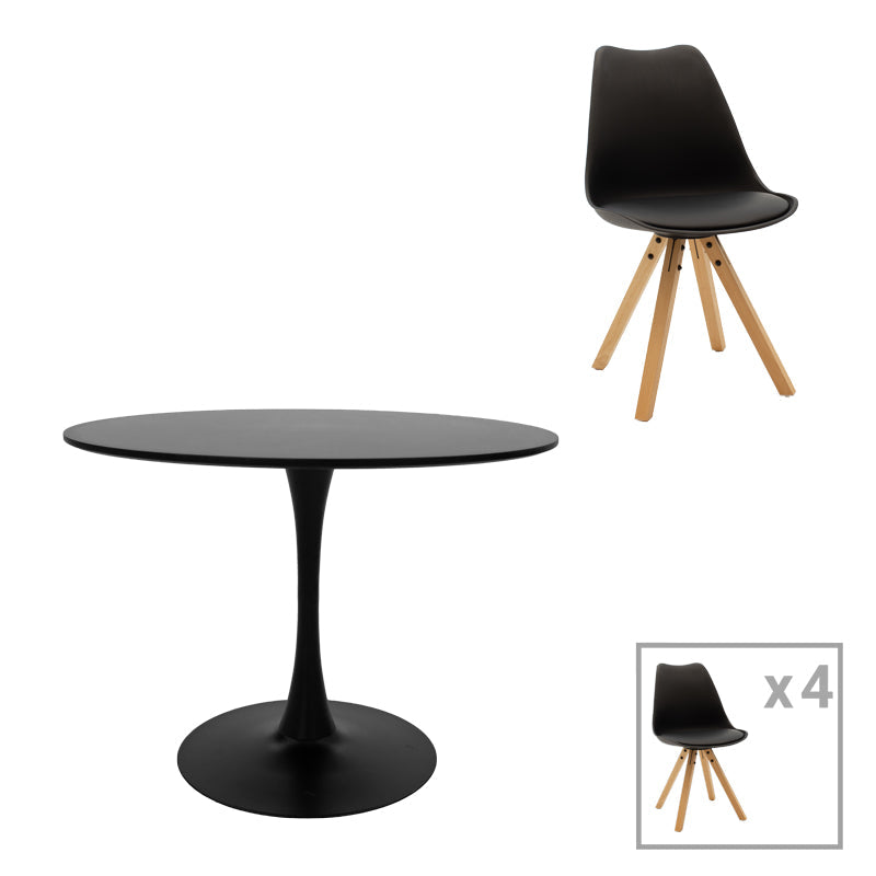 Set Masa de sufragerie Balou-Caron de 5, negru-Natural, 100x75 cm