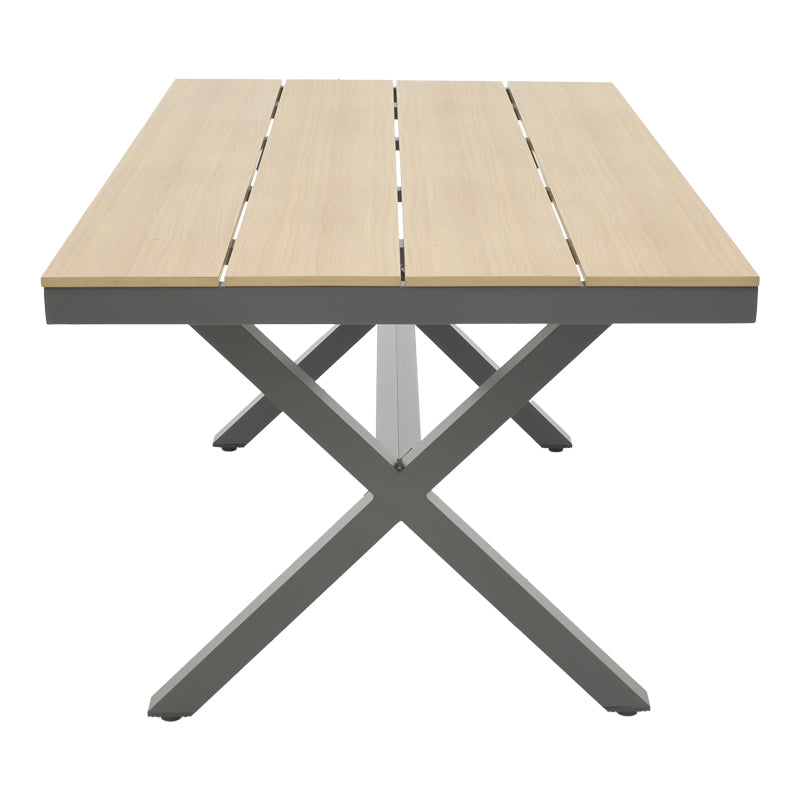 Set masa de sufragerie Thorio-Felicia 7 antracit aluminiu si placaj, Natural, 160x90x75 cm