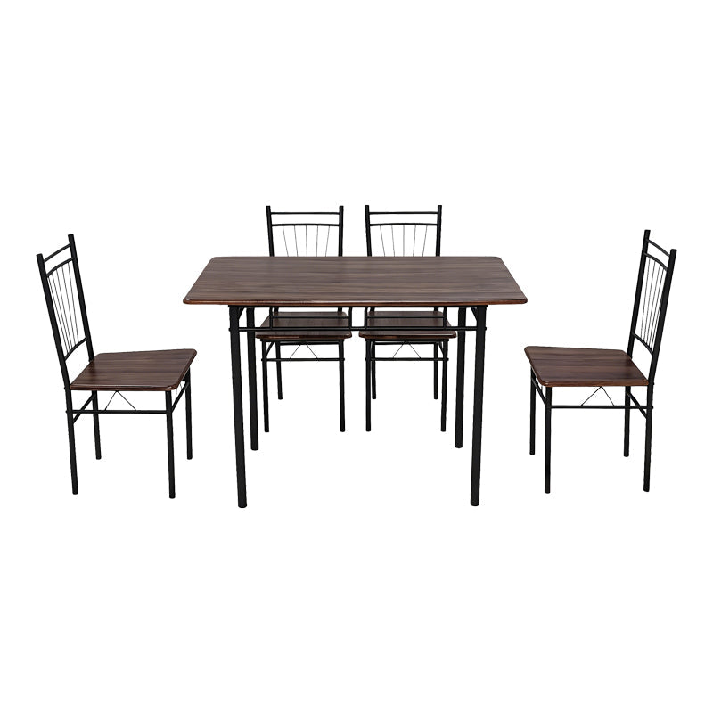 Set de sufragerie cu 5 piese, imitatie nuc și metal, model Roza, picioare, negre, 110x60x75 cm