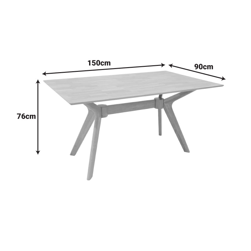 Set de sufragerie Raffles cu 7 piese, lemn cauciucat și ratan, natural, 150x90x76 cm