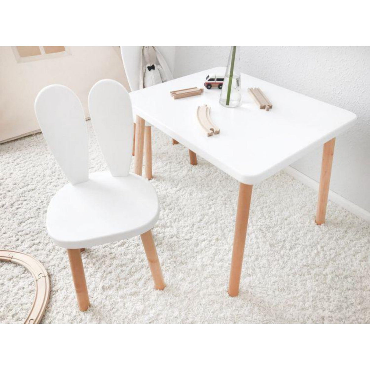 Set masa si scaun pentru copii Furniture Bunny One, 50x45x60 cm - Alb