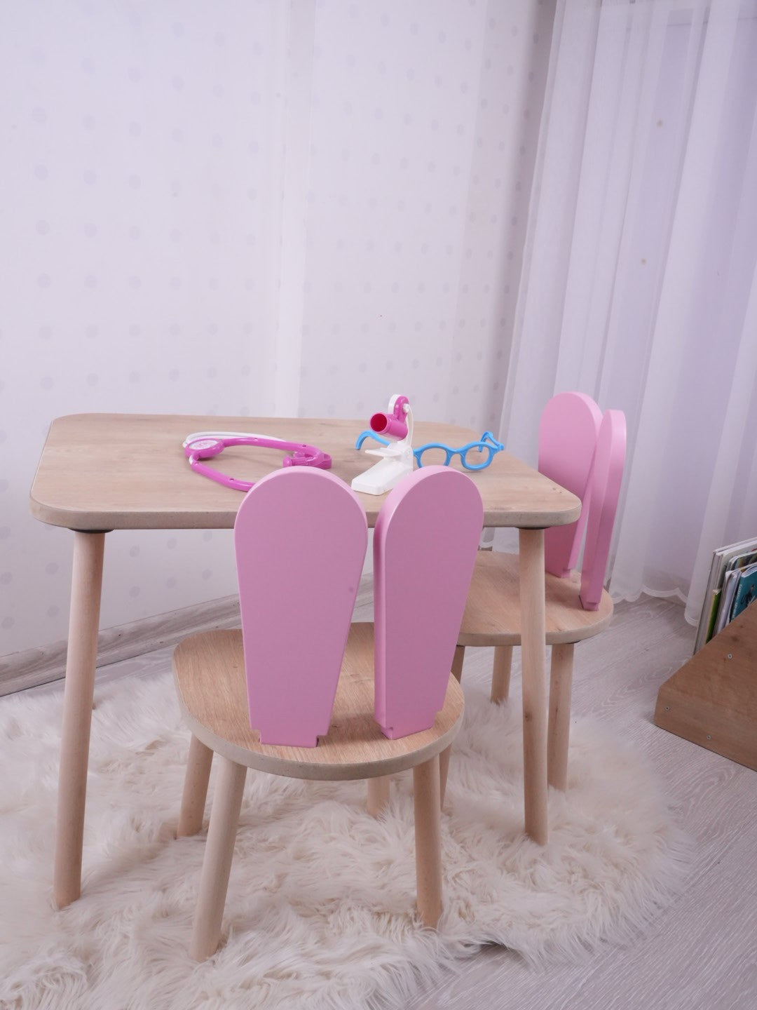 Set masa si scaun pentru copii Furniture Bunny One, 50x45x60 cm - Pink Brown