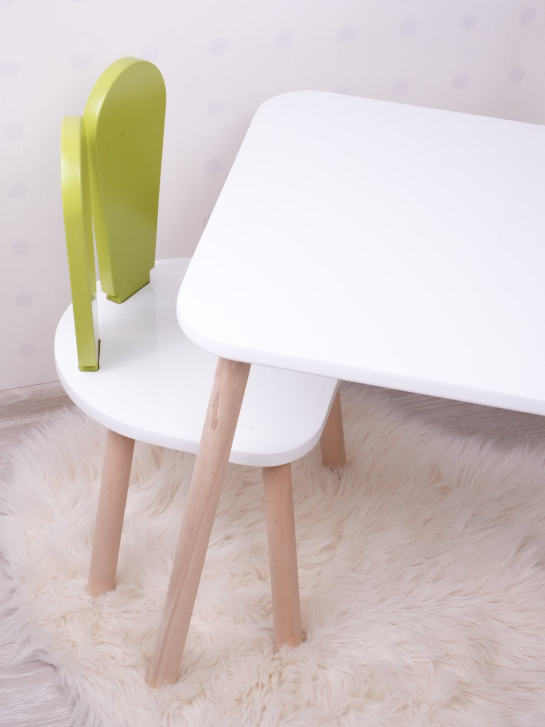 Set masa si scaun pentru copii Furniture Bunny One, 50x45x60 cm - Pistachio Green White