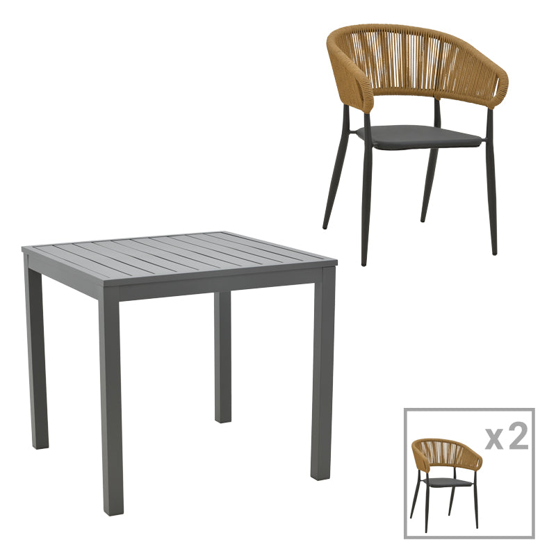 Set masa si scaune 3 buc de gradina Kliton-Raven, Antracit, 80x80x74 cm