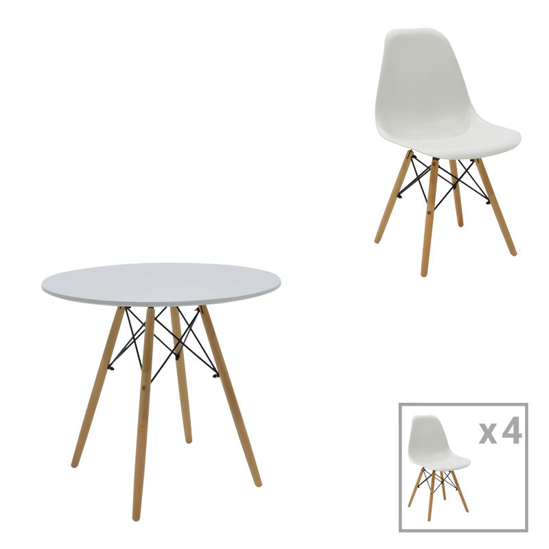 Set masa si scaune 5 piese Julita, Alb, 80x80x73 cm