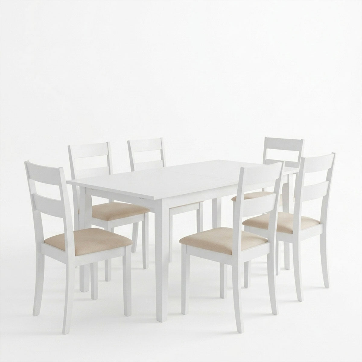 Set masa si scaune Dallan Mabor, Lemn rubberwood, Alb, 150x80x74 cm