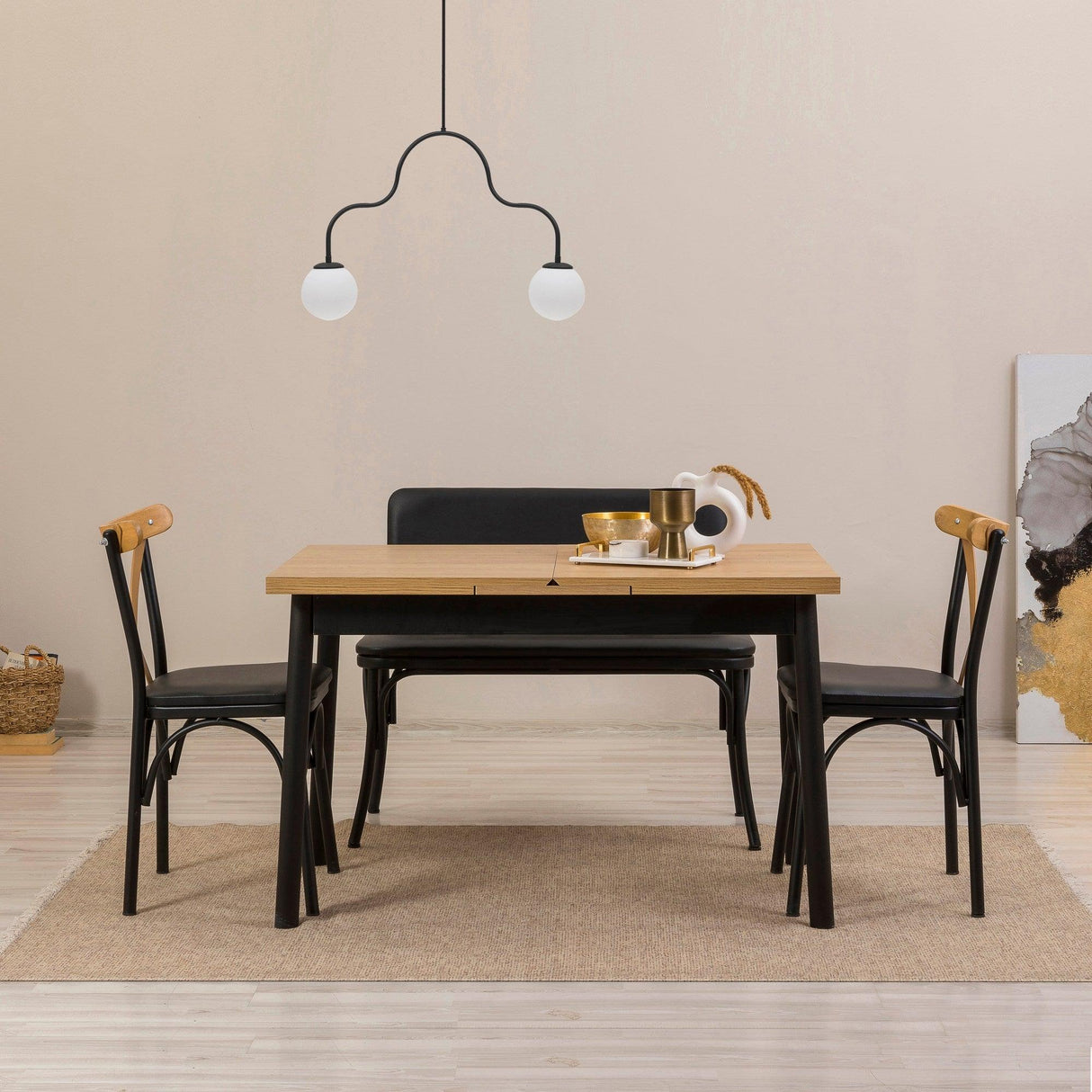 Set masă și scaune extensibile (4 bucăți) OLİVER SBT WHİTE KARİNA 11, Negru, 120x75x75 cm