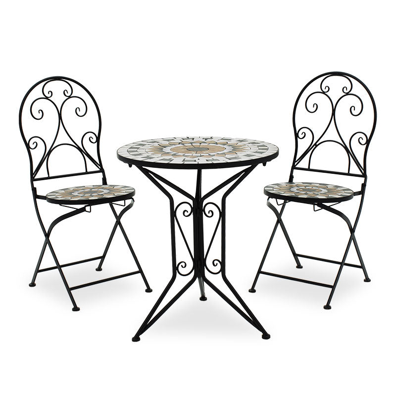 Set Masa si Scaune Mosaic 3 Piese, Negru - Multicolor, 60x60x94 cm
