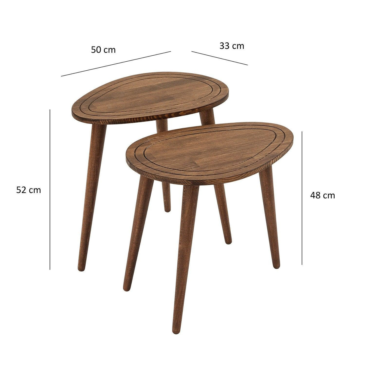 Set Masuta de Cafea, 2 bucati, Lemn Masiv, Gri - Nuc, 50x48x33 cm - Nuc