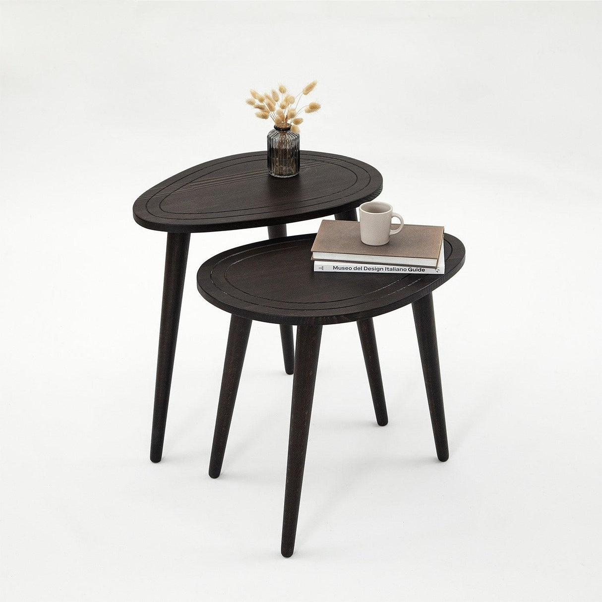 Set Masuta de Cafea, 2 bucati, Lemn Masiv, Gri - Nuc, 50x48x33 cm - Gri