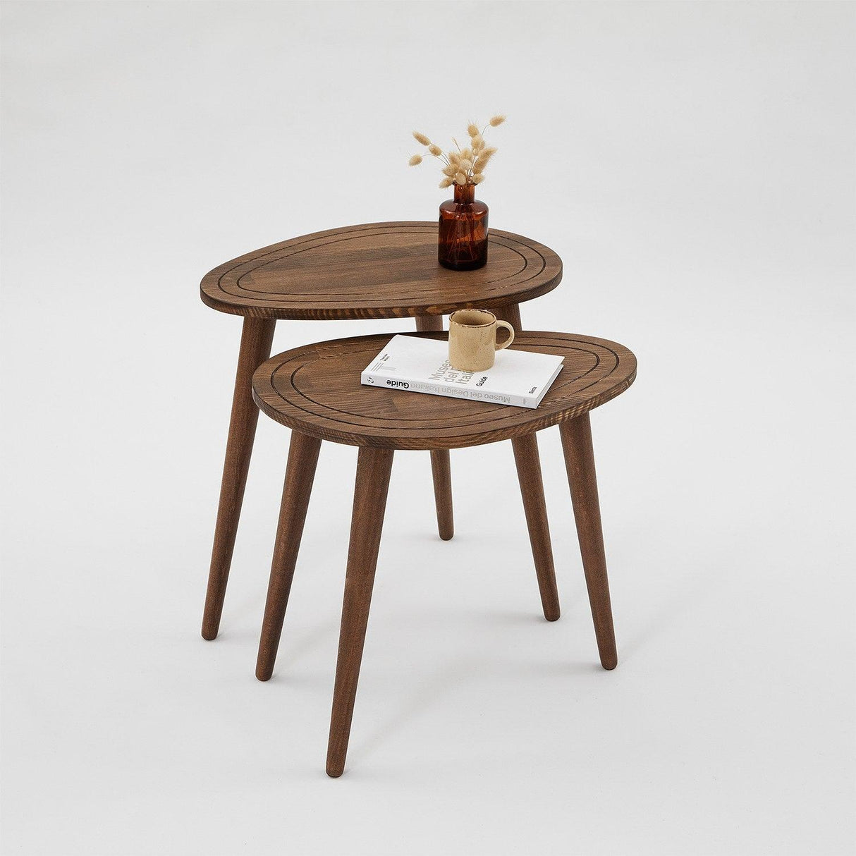 Set Masuta de Cafea, 2 bucati, Lemn Masiv, Gri - Nuc, 50x48x33 cm - Nuc