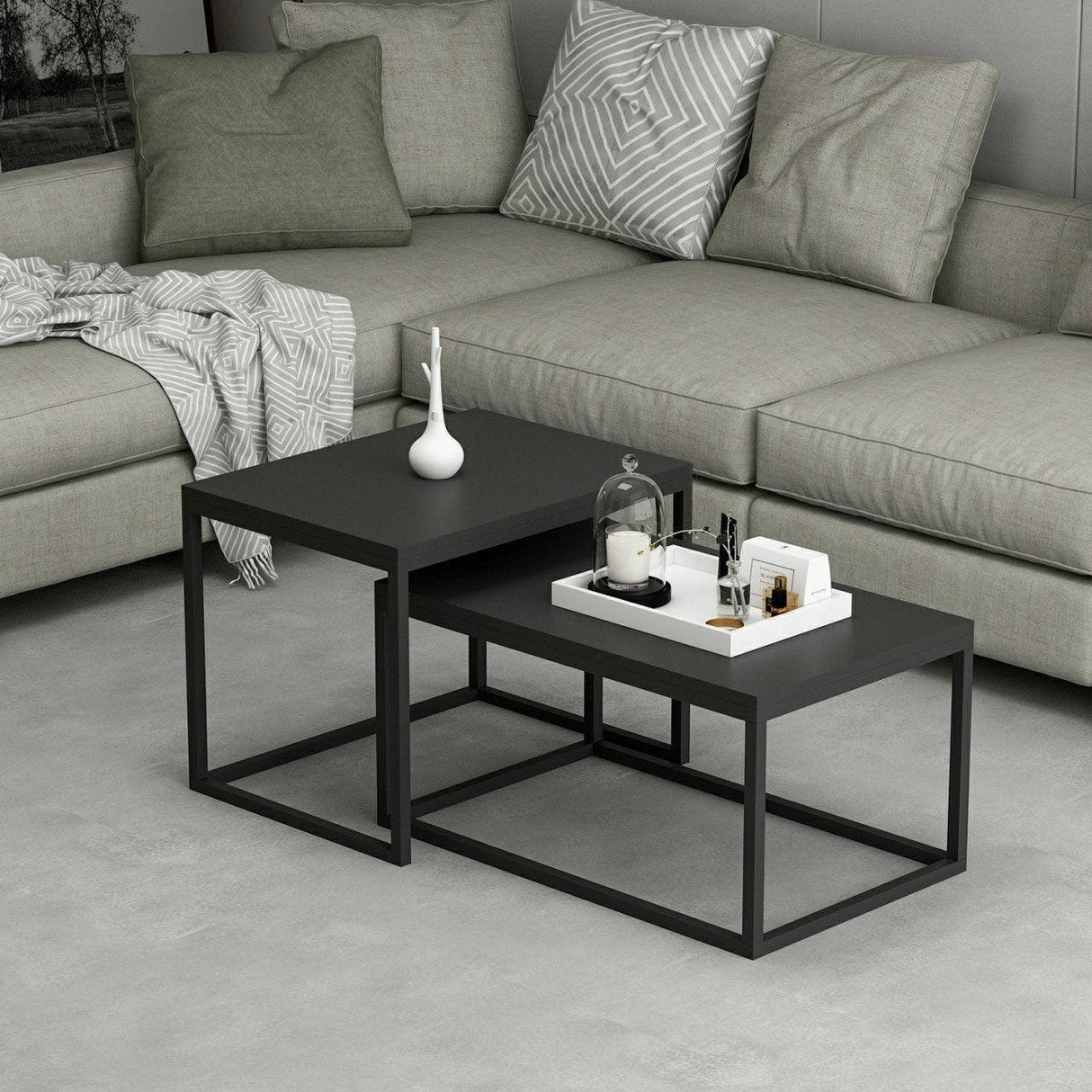Set Masuta de Cafea Leka - Black, Negru, 60x45x47 cm