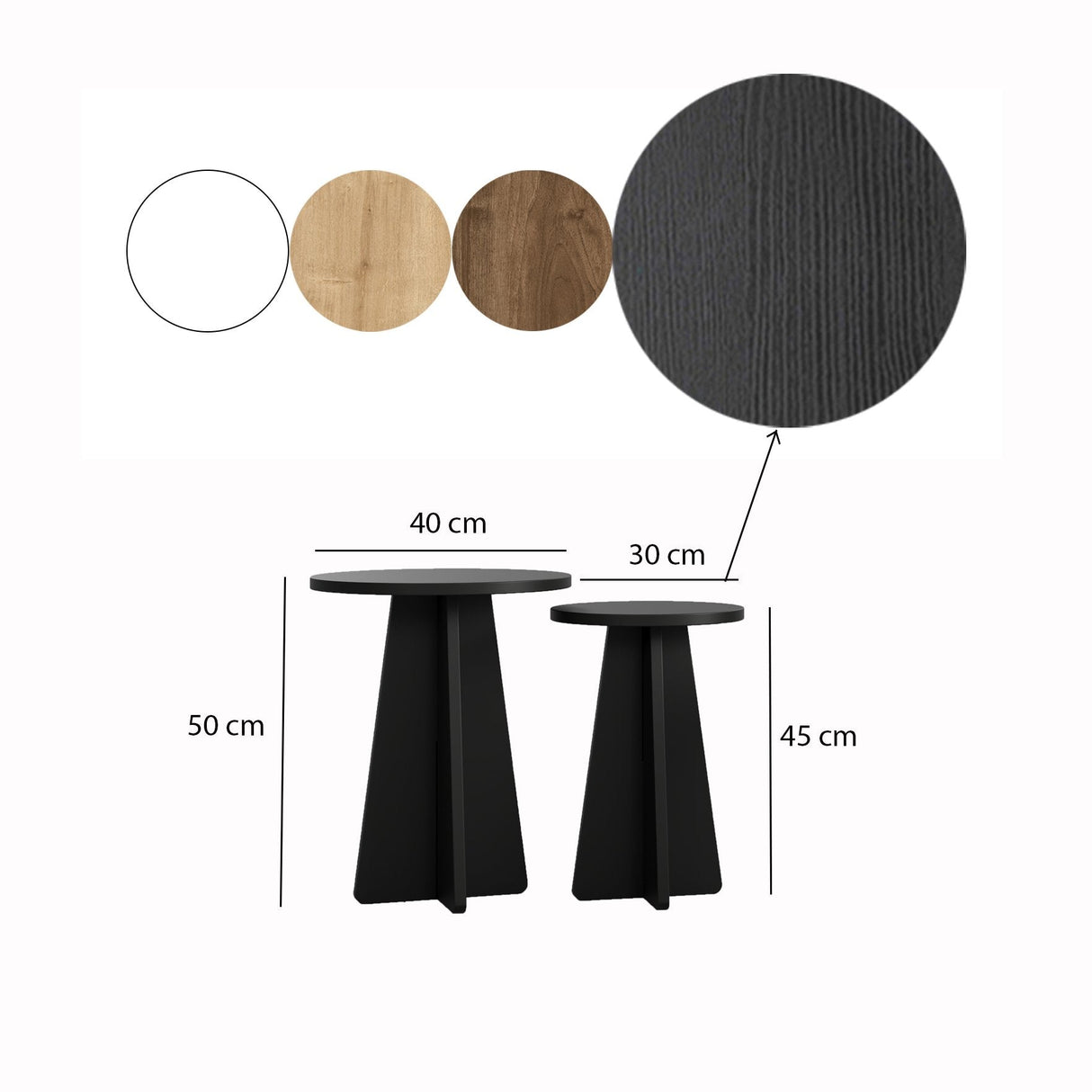 Set măsuțe de cafea Mushroom, Negru - Sapphire Oak, 180x42x40 cm - Negru
