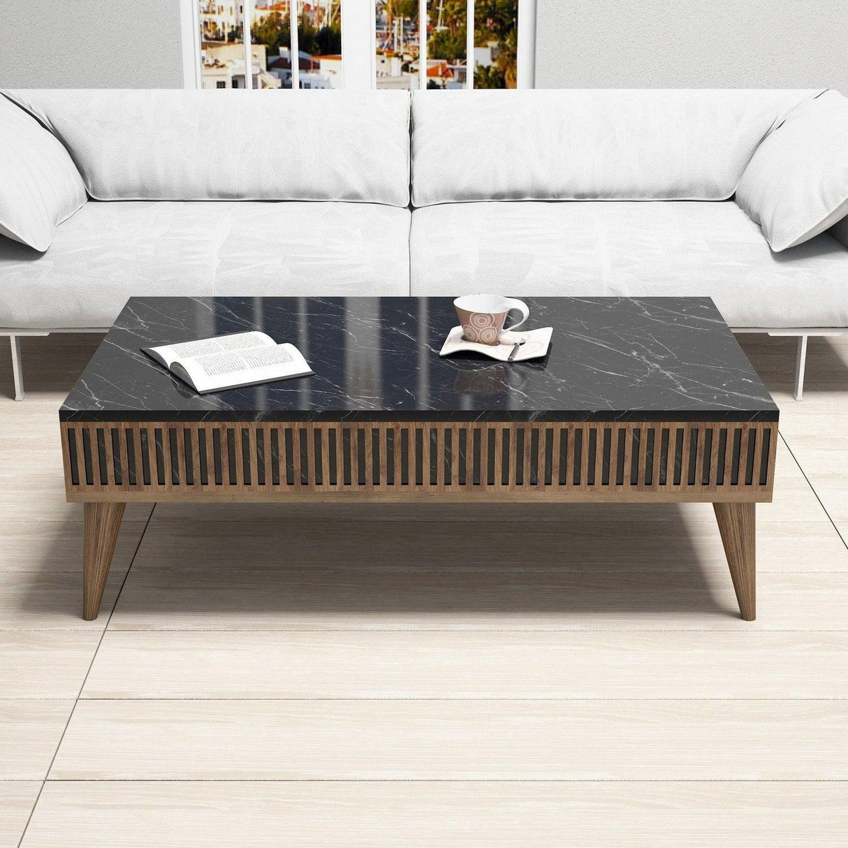 Set Mobila Sufragerie Milan - Walnut, Black, Nuc, 180x40x35 cm