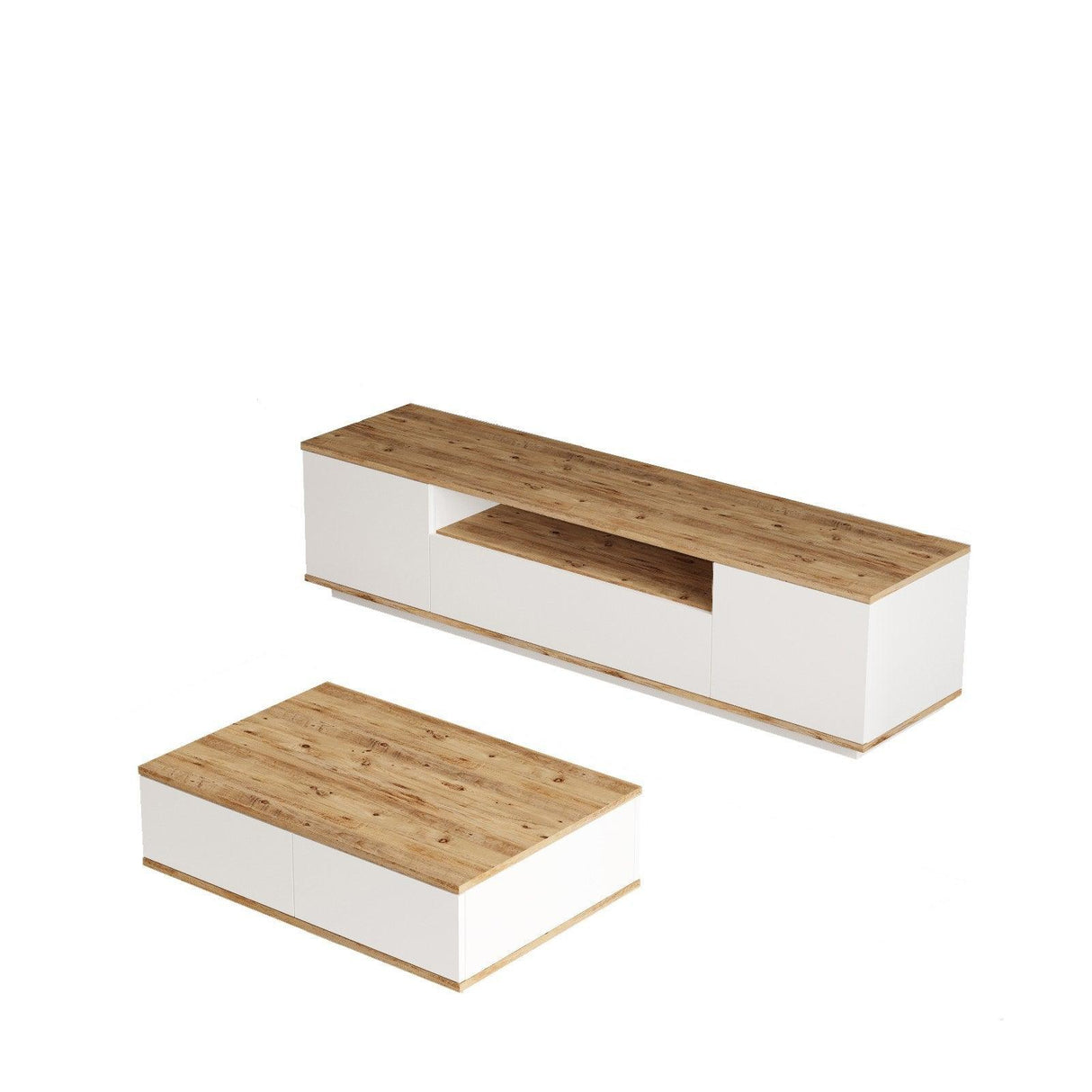 Set Mobila Sufragerie Songul, Stejar, 2 piese, Comoda Tv - Masuta de Cafea, 180x45x45 cm