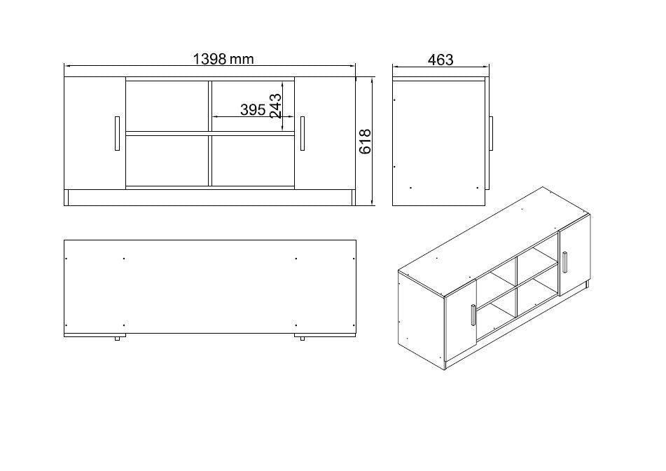 Set mobilier de birou Linta XL, 5 piese, Birou - Biblioteca - Consola - Masa - Rollbox, 140x60x74 cm - Bej