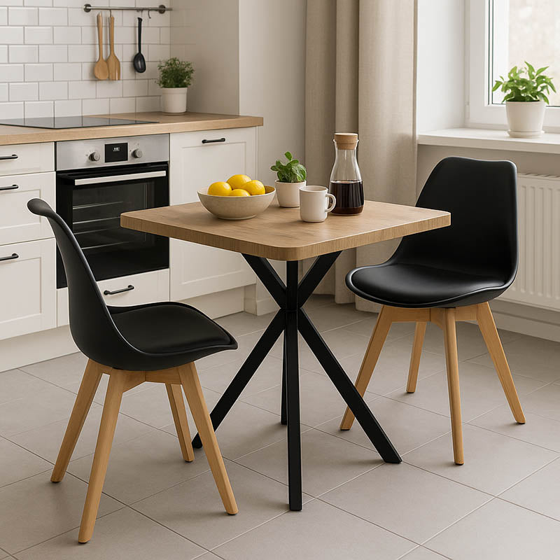 Set mobilier de sufragerie cu Scaune Gaston, cu Masă Prestone, Lemn, Negru, 70x70x75 cm