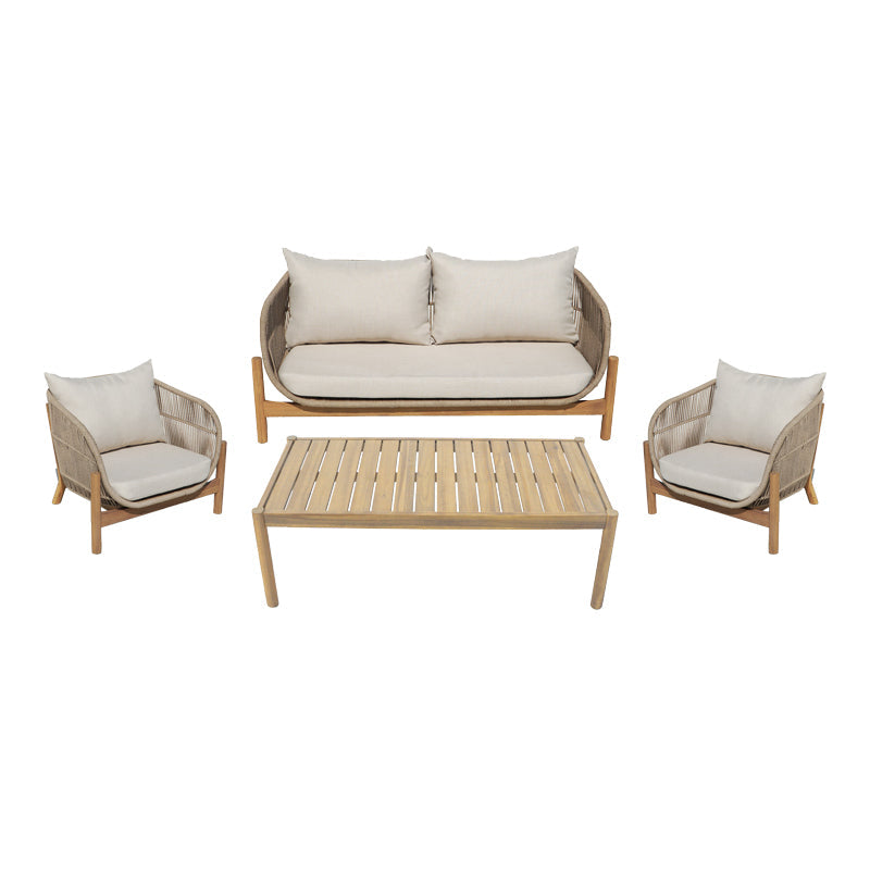 Set mobilier de exterior cu perne bej Lemanda, lemn masiv de salcâm și funie, generoase, 146x75x74 cm