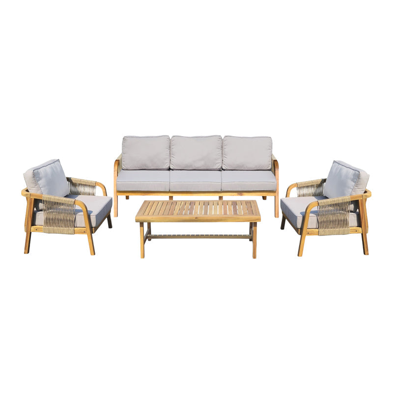 Set mobilier de exterior Malibu III, cu funcție relaxare, Lemn de acacia și frânghie, generoase, Include perne, bej, 188x76x65 cm